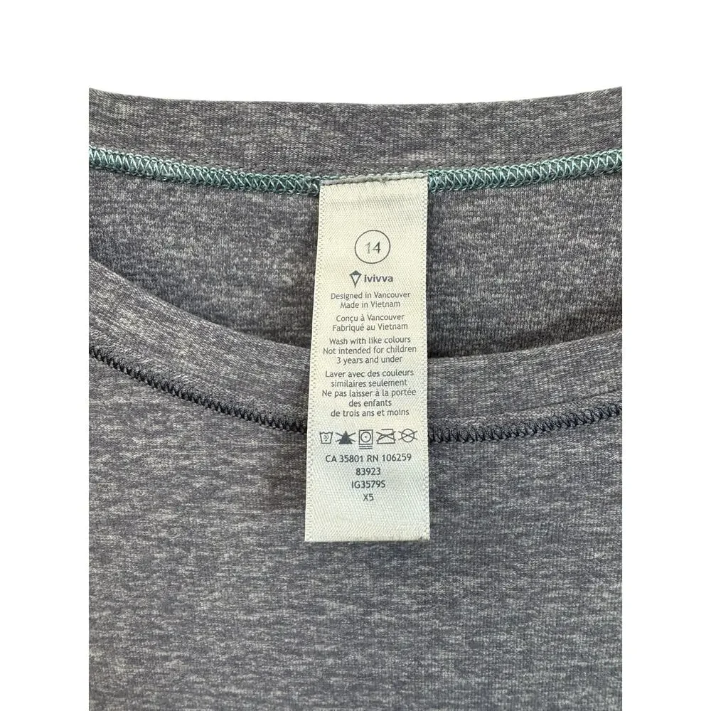 Ivivva By Lululemon Girls 14 Gray Thumbhole Athletic Top Long Sleeve Yoga